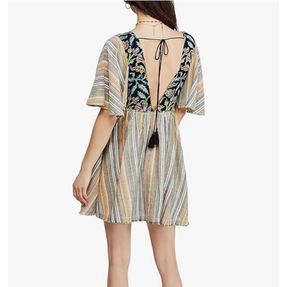 Free People Under the Sun Tunic Top Mini Dress Size Small Floral Striped - Picture 9 of 16